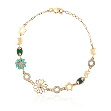 14 Ayar Sarı Altın Renkli Çiçek Figürlü Bileklik