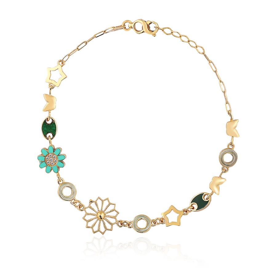 14 Ayar Sarı Altın Renkli Çiçek Figürlü Bileklik