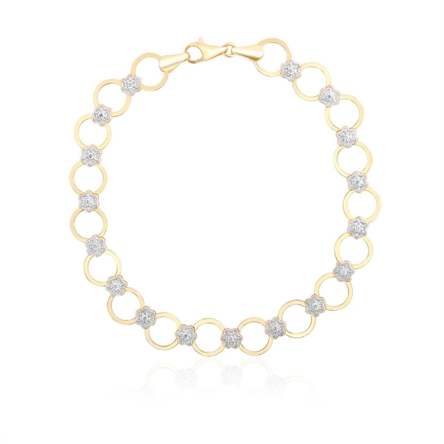 14 Ayar Sarı Altın Yuvarlak Halka Taşlı Bileklik