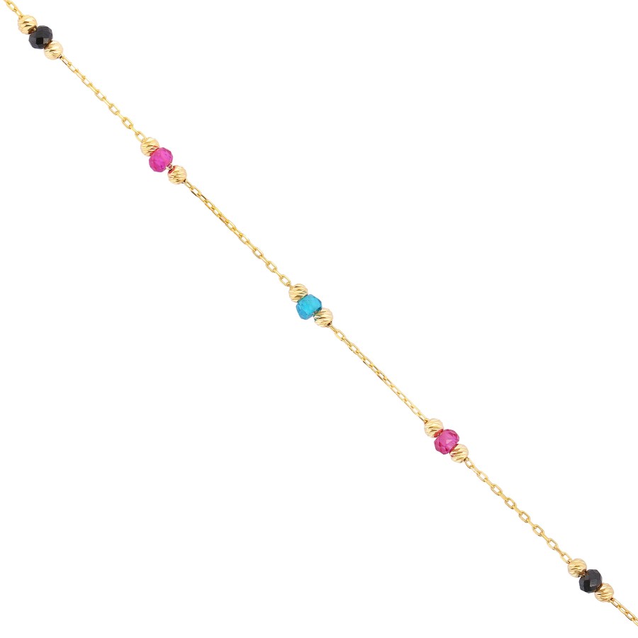 14 Ayar Sarı Altın Renkli Taşlı Gökkuşağı Bileklik