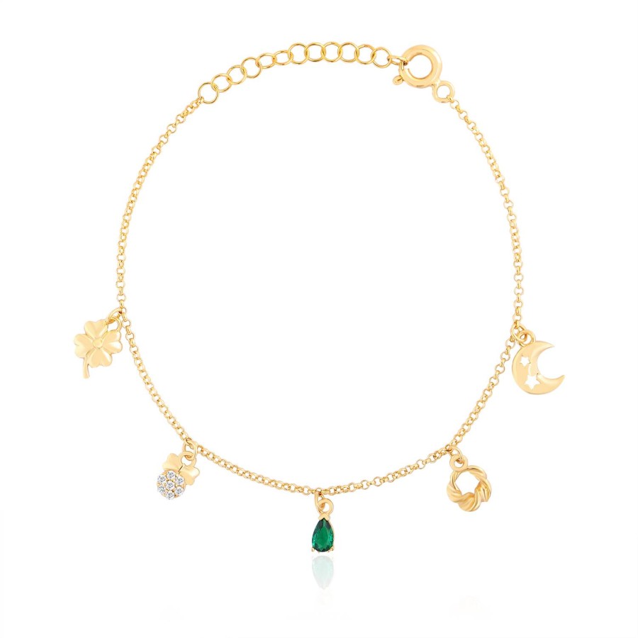 14 Ayar Sarı Altın Sallantılı Taşlı Bileklik