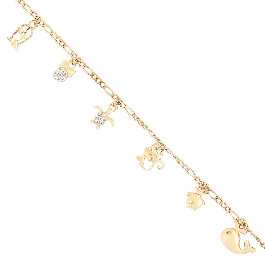 14 Ayar Sarı Altın Sallantılı Taşlı Hayvan Figürlü Bileklik