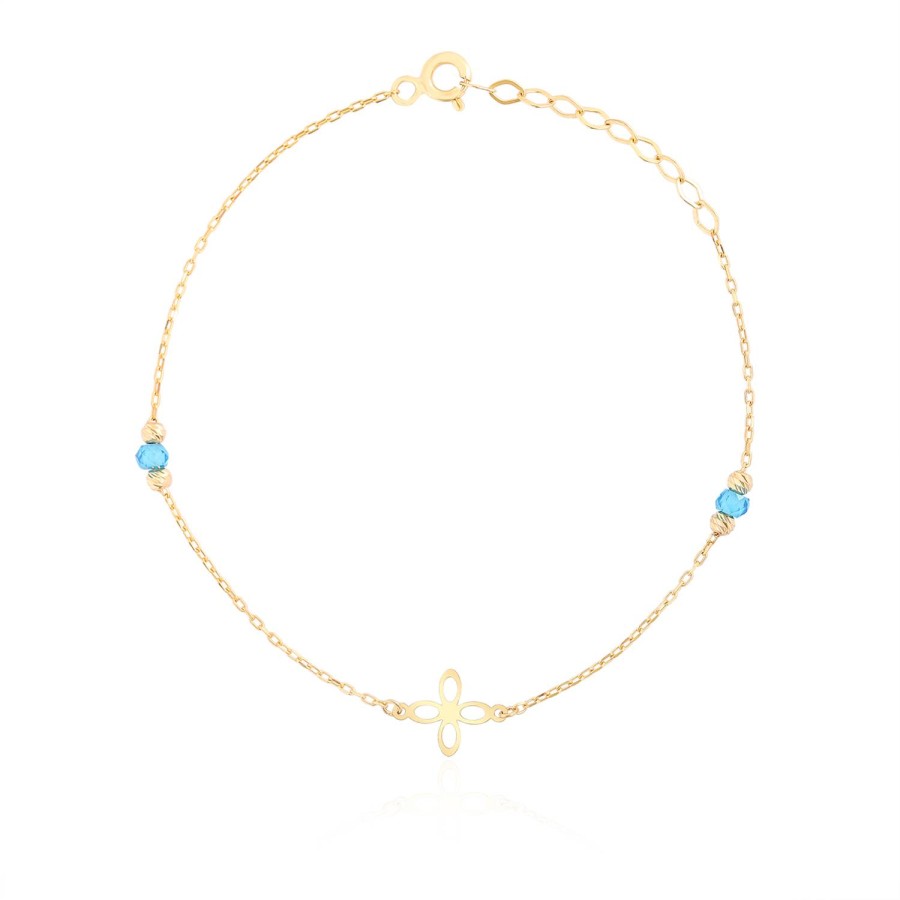 14 Ayar Sarı Altın Turkuaz Taşlı Bileklik