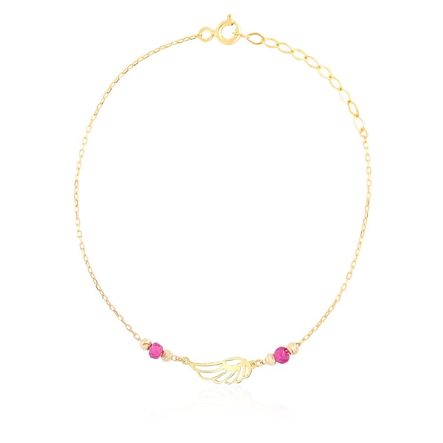 14 Ayar Sarı Altın Kanat Figürlü Taşlı Bileklik