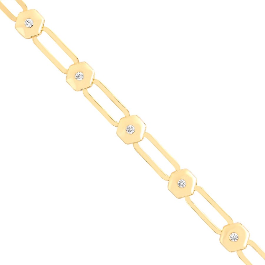 14 Ayar Sarı Altın Taşlı Zincir Bileklik