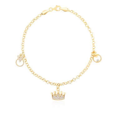 14 Ayar Sarı Altın Sallantılı Taç Figürlü Bileklik