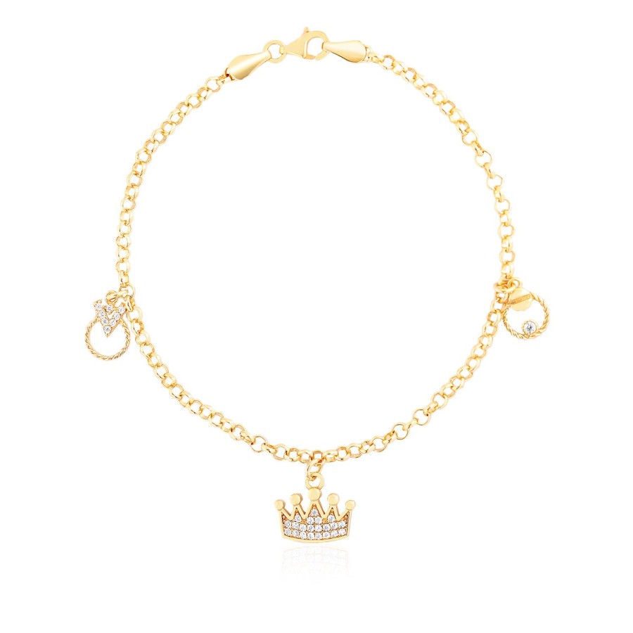 14 Ayar Sarı Altın Sallantılı Taç Figürlü Bileklik