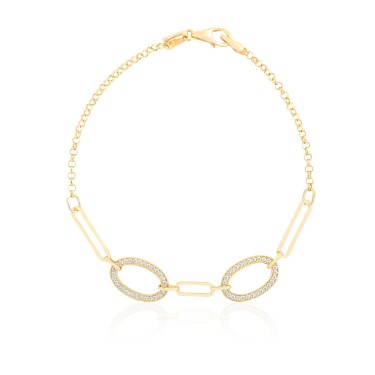 14 Ayar Sarı Altın Taşlı Zincirli Yuvarlak Halow Bileklik