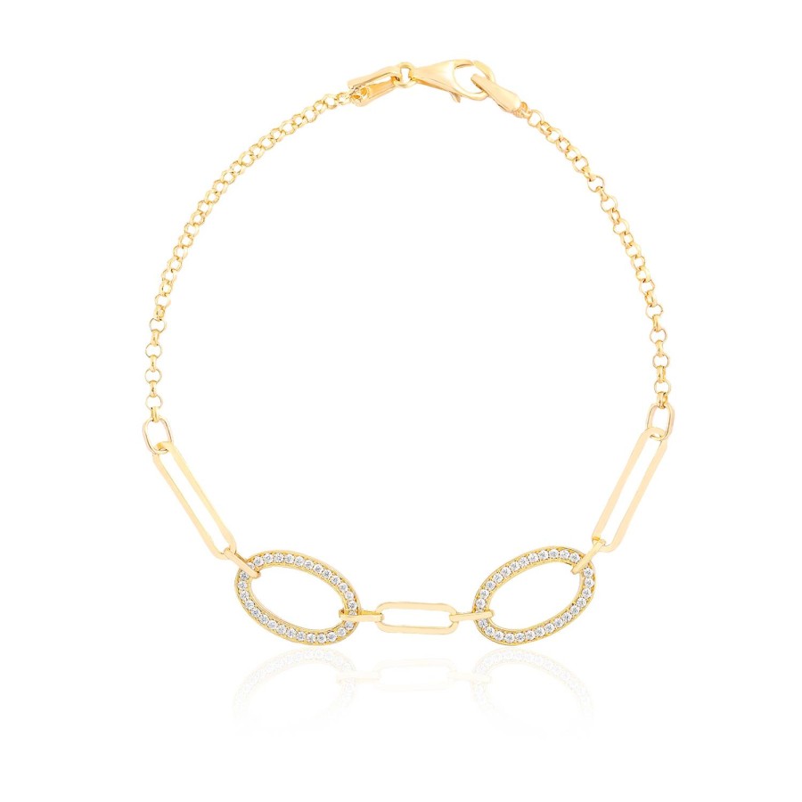 14 Ayar Sarı Altın Taşlı Zincirli Yuvarlak Halow Bileklik