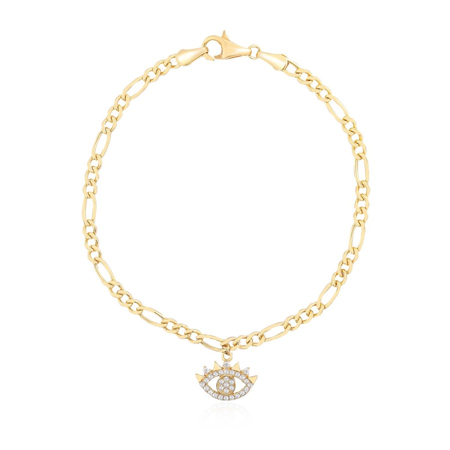 14 Ayar Sarı Altın Göz Figürlü Sallantılı Taşlı Bileklik