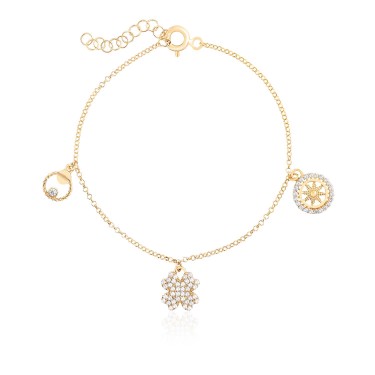 14 Ayar Sarı Altın Üç Figürlü Taşlı Bileklik