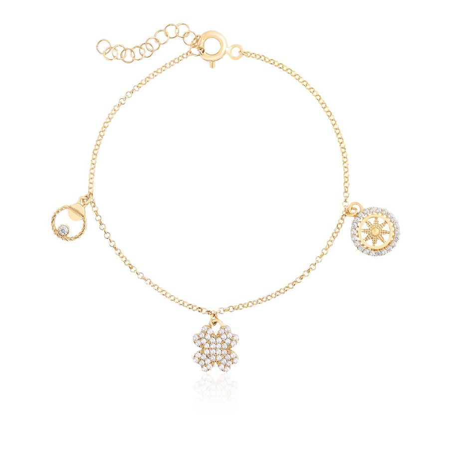 14 Ayar Sarı Altın Üç Figürlü Taşlı Bileklik