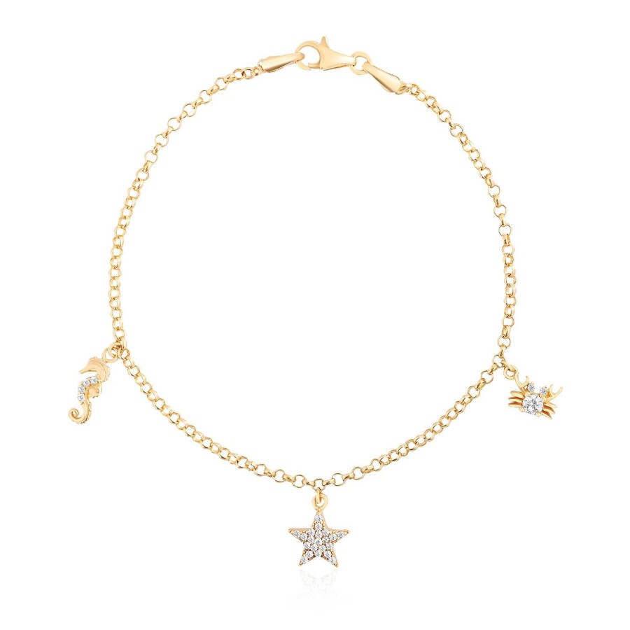 14 Ayar Sarı Altın Deniz Hayvanları Figürlü Taşlı Bileklik