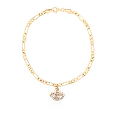 925 Ayar Gümüş Kararmaz Sarı Altın Kaplama Göz Motiflli Zincir Bileklik