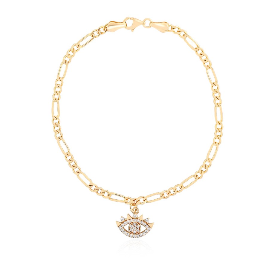 925 Ayar Gümüş Kararmaz Sarı Altın Kaplama Göz Motiflli Zincir Bileklik