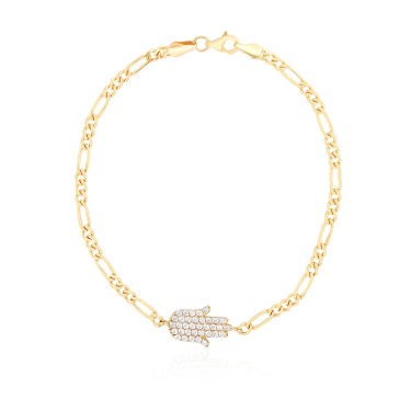 14 Ayar Sarı Altın El Figürlü Taşlı Bileklik