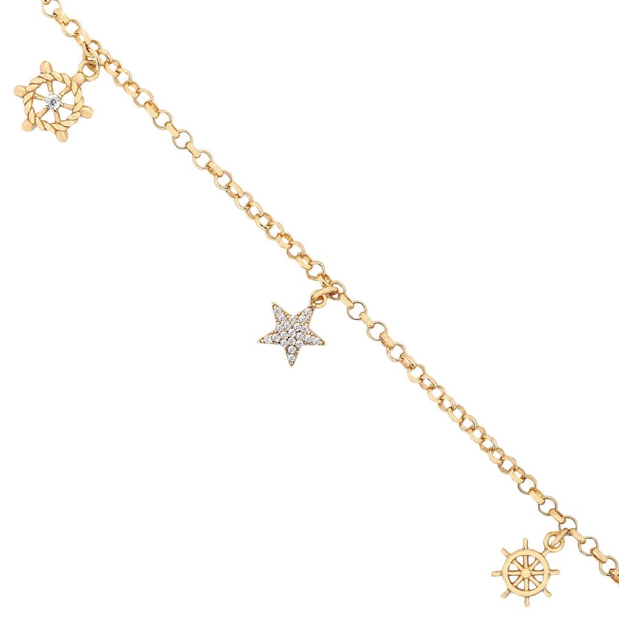 14 Ayar Sarı Altın Sallantılı Taşlı Yıldız Motifli Bileklik