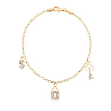 14 Ayar Sarı Altın Sallantılı Anahtar Kilit Bileklik