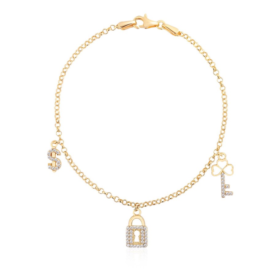 14 Ayar Sarı Altın Sallantılı Anahtar Kilit Bileklik