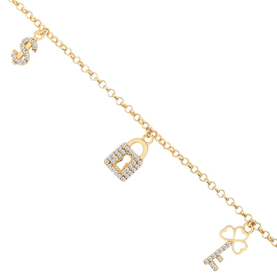 14 Ayar Sarı Altın Sallantılı Anahtar Kilit Bileklik