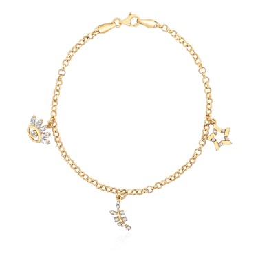 14 Ayar Sarı Altın Göz Yıldız Figürlü Taşlı Sallantılı Bileklik