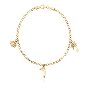 14 Ayar Sarı Altın Sallantılı Minimal Detaylı Taşlı Bileklik