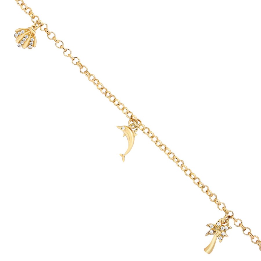 14 Ayar Sarı Altın Sallantılı Minimal Detaylı Taşlı Bileklik