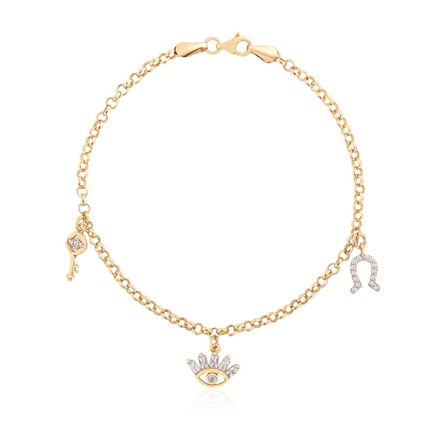 14 Ayar Sarı Altın Sallantılı Göz Figürlü Bileklik