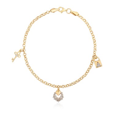 14 Ayar Sarı Altın Sallantılı Anahtar Kilit Figürlü Bileklik