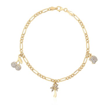 14 Ayar Sarı Altın Sallantılı Ağaç Elma Kiraz Figürlü Bileklik