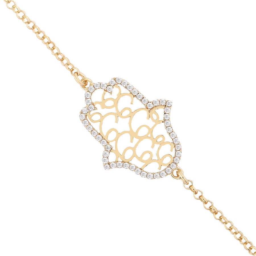 14 Ayar Sarı Altın Fatma Ana Eli Taşlı Bileklik