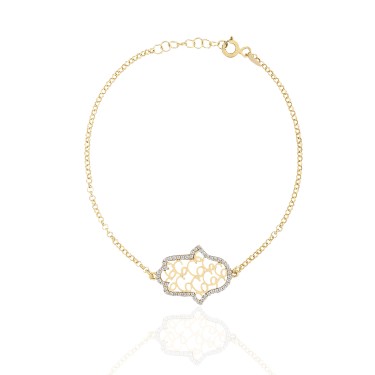 925 Ayar Gümüş Kararmaz Sarı Altın Kaplama Fatma Ana Eli Taşlı Bileklik