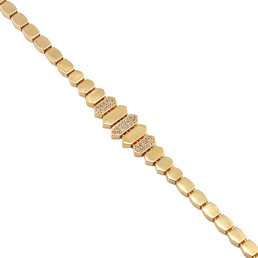 14 Ayar Sarı Altın Sade Taşlı Bileklik