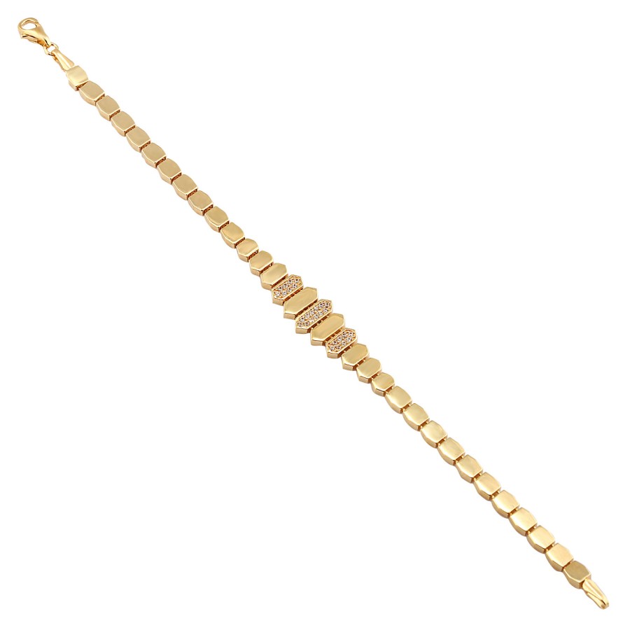 14 Ayar Sarı Altın Sade Taşlı Bileklik