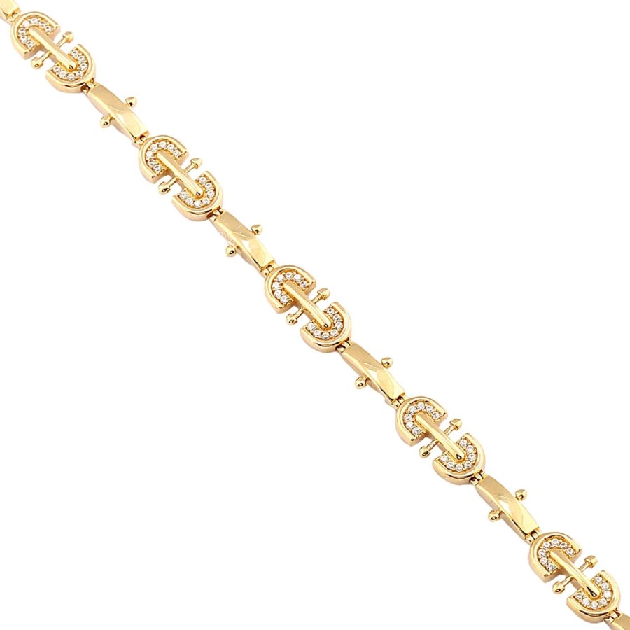 14 Ayar Sarı Altın Taşlı Zincir Bileklik