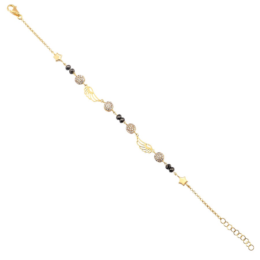 14 Ayar Sarı Altın Renkli Taşlı Kanat Figürlü Bileklik