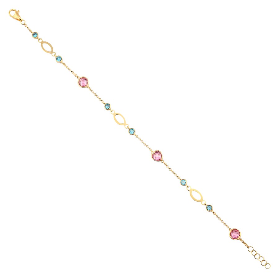 14 Ayar Sarı Altın Mavi Ve Pembe Taşlı Bileklik