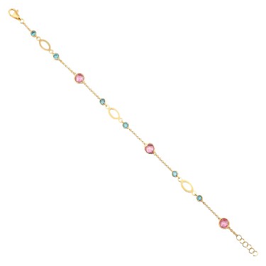 14 Ayar Sarı Altın Pembe ve Mavi Taşlı Bileklik