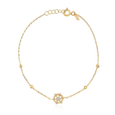 14 Ayar Sarı Altın Çiçek Figürlü Taşlı Bileklik