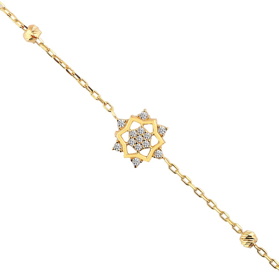 14 Ayar Sarı Altın Çiçek Figürlü Taşlı Bileklik