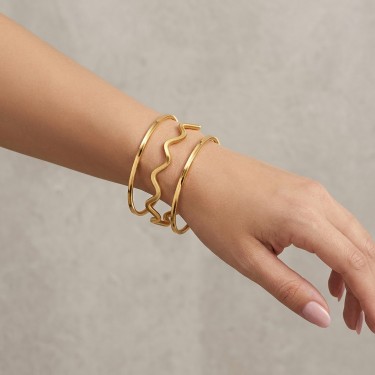 925 Ayar 3 Adet Gümüş Altın Kaplama 7 Gram Ajda ve Zigzag Kombin Bilezik