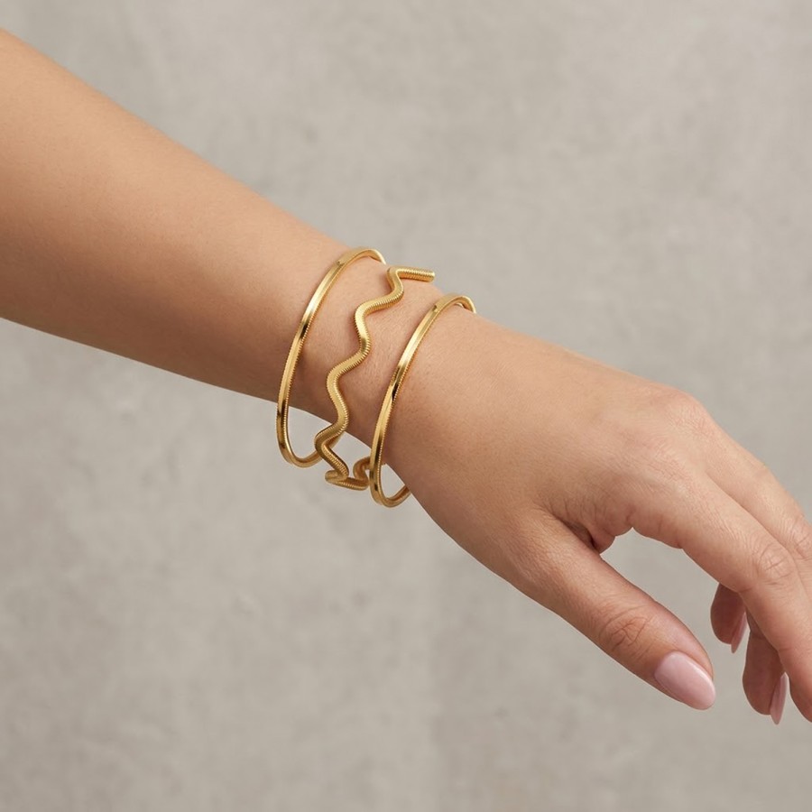 925 Ayar 3 Adet Gümüş Altın Kaplama 7 Gram Ajda ve Zigzag Kombin Bilezik