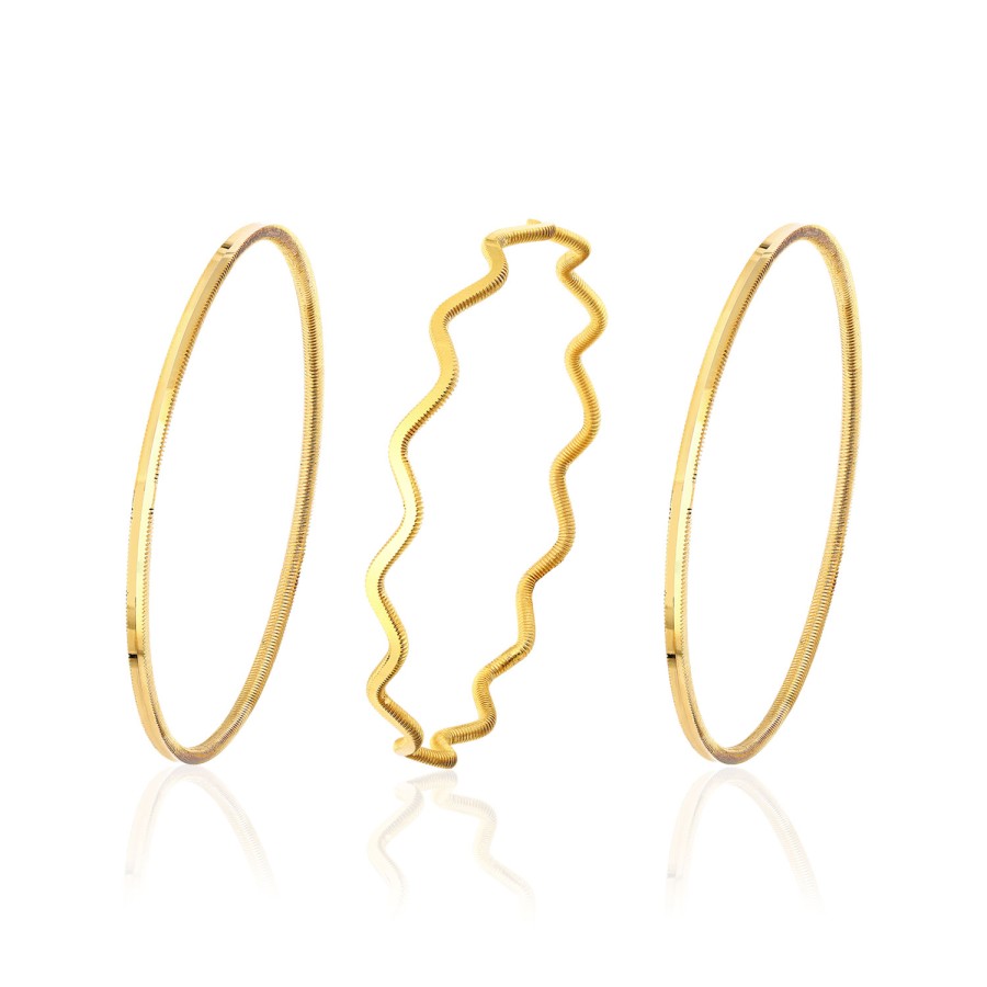 925 Ayar 3 Adet Gümüş Altın Kaplama 7 Gram Ajda ve Zigzag Kombin Bilezik