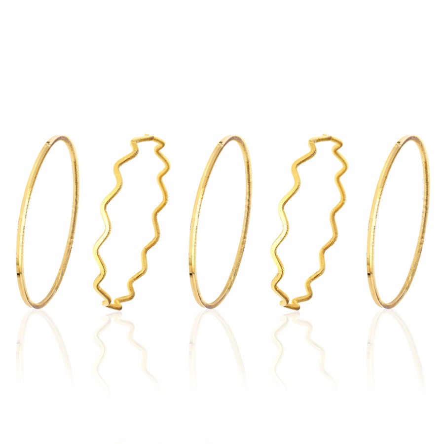 925 Ayar 5 Adet Gümüş  Altın Kaplama 7 Gram Ajda ve Zigzag Kombin Bilezik