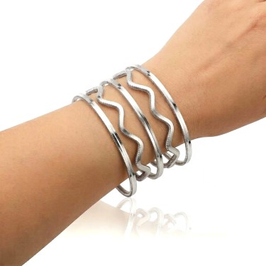 925 Ayar 5 Adet Gümüş 7 Gram Ajda ve Zigzag Kombin Bilezik