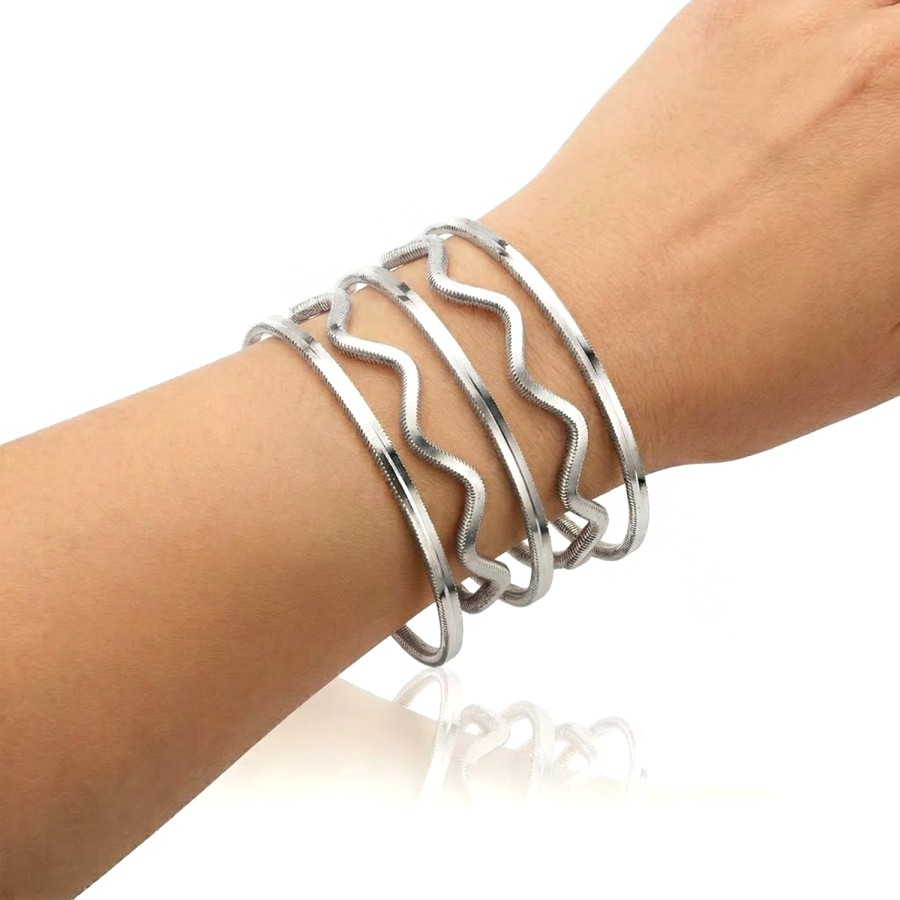 925 Ayar 5 Adet Gümüş 7 Gram Ajda ve Zigzag Kombin Bilezik