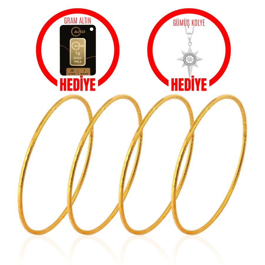4 Adet Yatırımlık Hediyelik Altın 2 Gram Ajda Bilezik + Gram Altın ve Gümüş Kolye Hediyeli