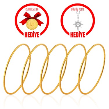 5 Adet Yatırımlık Hediyelik Altın 2 Gram Ajda Bilezik + Çeyrek Altın ve Gümüş Kolye Hediyeli