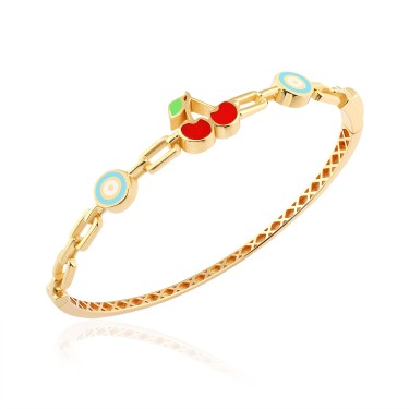 925 Ayar Gümüş Kararmaz Sarı Altın Kaplama Kiraz Figürlü Çocuk Bilezik