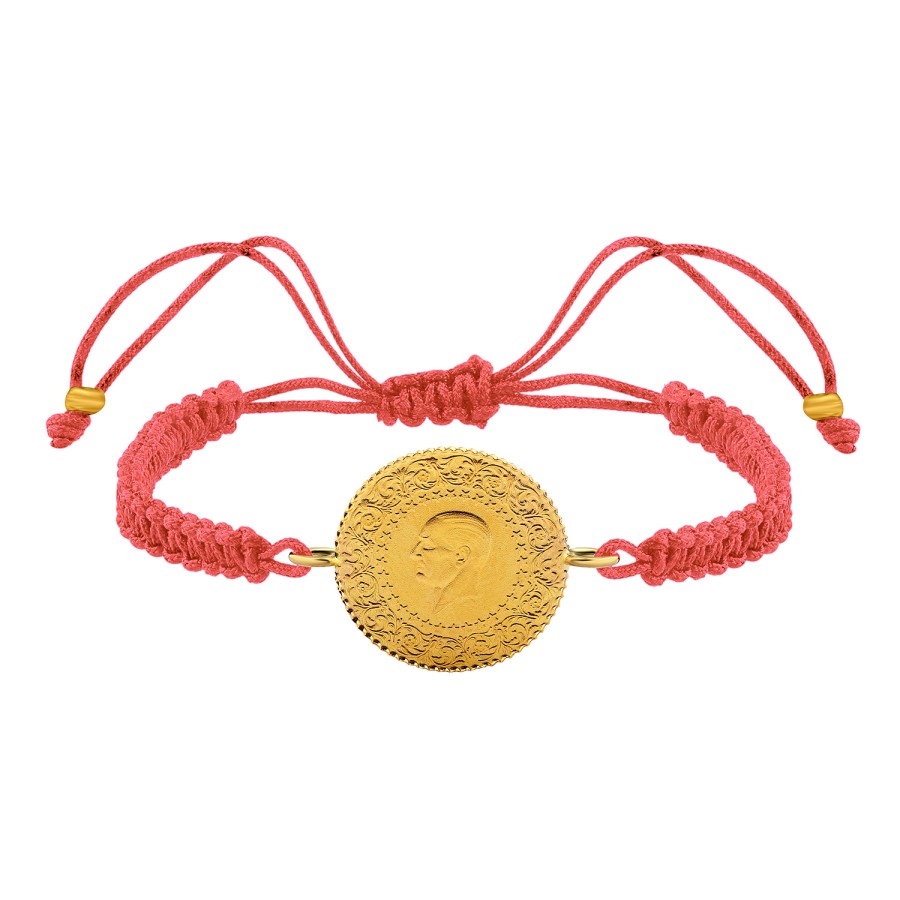 22 Ayar Yeni Çeyrek Altın Pembe Renkli İpli Bileklik 